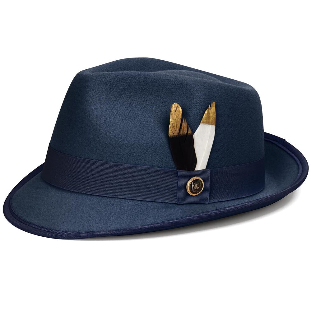 9785 Fedora Hats & Short Brim Felt Hat Trilby Fedora with Feather Panama